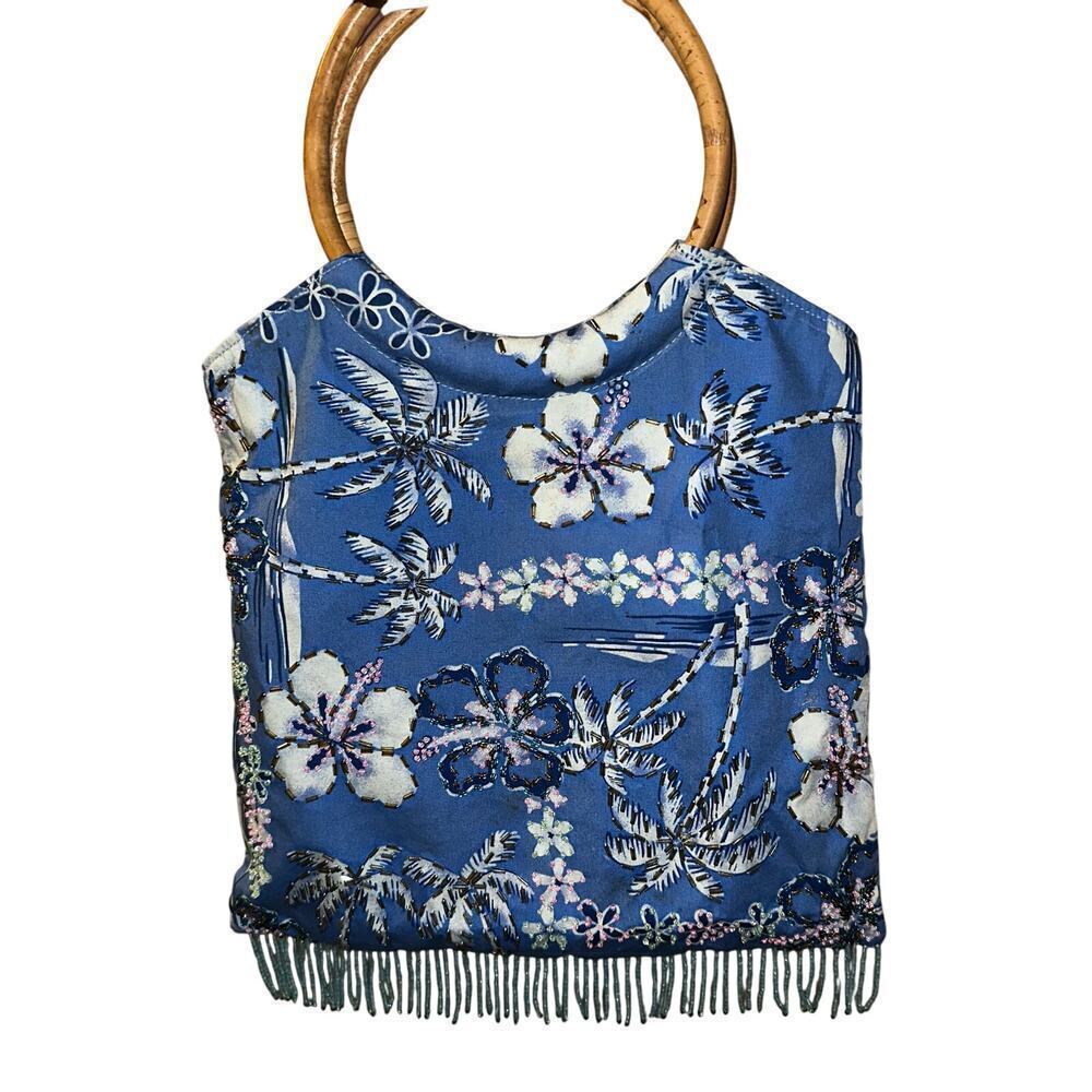 Vintage blue Hawaiian beaded hand bag
